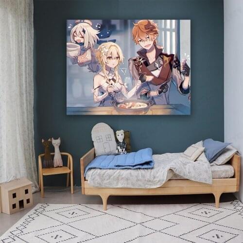 Genshin Impact Anime Girl Canvas Painting Poster and Print Wall Art Pictures for Living Room Home Decor For kids room