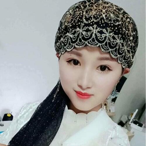 Hijabs Muslim Islamic Scarf Scarves for Woman Long Underscarf Moslima Solid Color with Bead Prayer Turbante