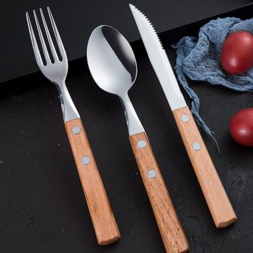 Stainless steel wooden handle tableware knife and fork spoon Western steak dinner set cutlery