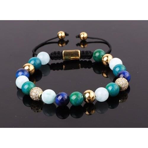 Jaravvi New Design 8mm Gemstone Blue Jade Beads Braided Friendship Adjustable Bracelet For Women