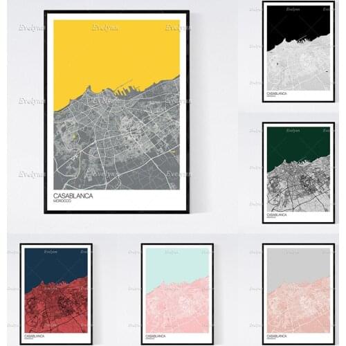 Casablanca, Morocco City Map Nordic Retro Minimalism Painting Posters and Prints on Canvas Wall Art Modular Pictures Home Decor