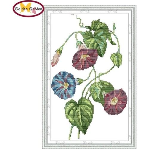 GG Morning Glory Cross Stitch Painting Embroidery Needlework Set Chinese Joy Sunday 11CT Cross Stitch Stamped Kit for Home Decor