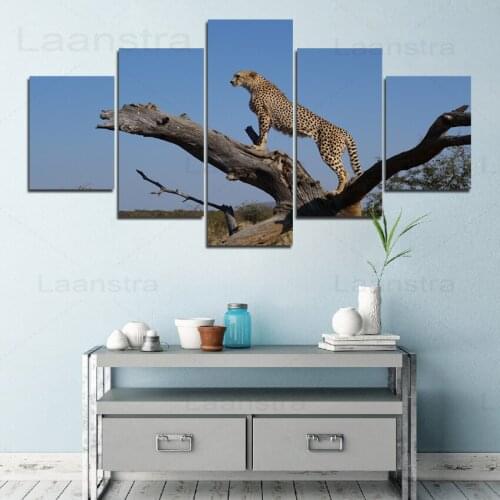 Cheetah Canvas Painting Animal Photography Wall Picture for Living Room Home Decor Withered Wood Natural Seaside and Printmaking