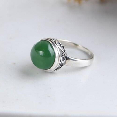 FNJ 925 Silver Ring for Women Jewelry 100% Original Pure S925 Sterling Silver Rings Natural Green Agate