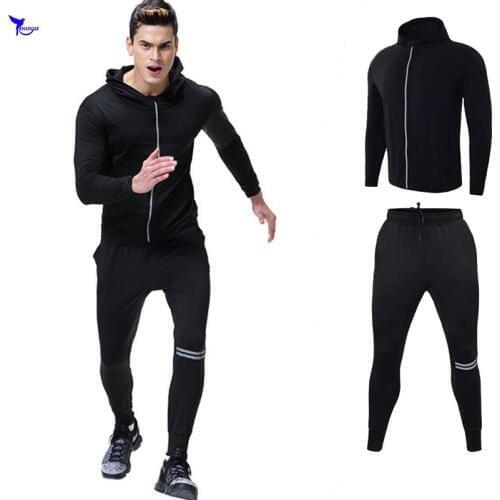 2 PCS Spring Winter Sport Suit Mens Jogging Tracksuits Zipper Hooded Long Sleeve Bodybuilding Running Set Breathable Sportswear
