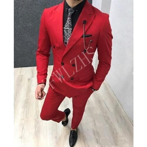 Handsome Groomsmen Double-Breasted Groom Tuxedos Mens Wedding Dress Man Jacket Blazer Prom Dinner (Jacket+Pants+Tie) A075