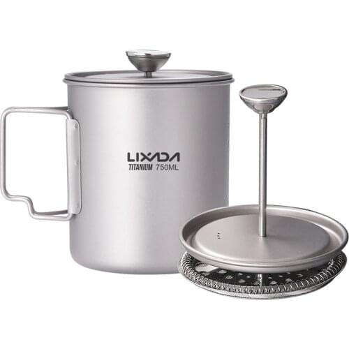 Lixada 750ml Titanium Coffee Cup Mug French Press Pot Coffee Maker with Lid Outdoor Camping Cooking Pot for Picnic Backpacking