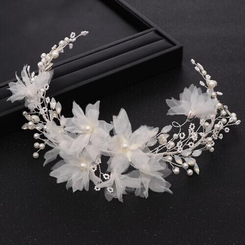 Trendy Handmade Wedding Hair Accessories Silver Color Rhinestone Pearl Head Band Princess Tiara Bridal Hair Jewellery Tiara