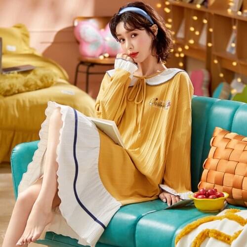 2021 New Cotton Nightgown Sleepwear Lady Spring Long Sleeve Nightdress Loose Women Princess Nightgowns Comfortable Nightshirts