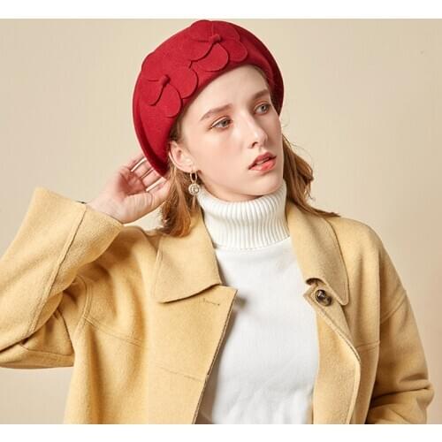 New autumn winter high grade woolen elegance solid floral decorate British style banquet party fedoras snapback street beret
