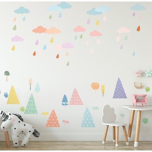 Cloud Rainbow Trees DIY Wall Sticker Cartoon Nordic Style for Kids Room Nursery Room Decal Wall Decor Decal Wallpaper Mural