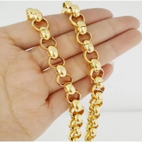 New Design Gold Silvercolor 316L Stainless Steel Rolo Round Link Chain Necklace Jewelry Gift For Men Women 8MM Wide 7-40inch