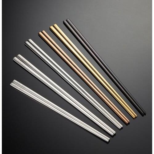 1 Pair Stainless Steel Flat Chopsticks Non-Slip Reusable Metal Chopstick for Sushi Hashi Food Sticks Tableware Kitchen Tool