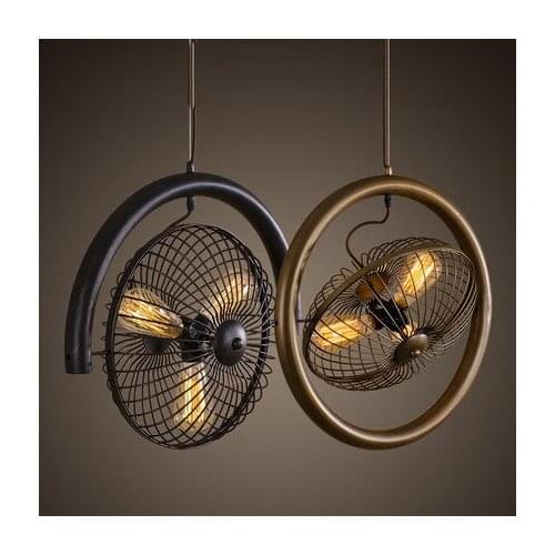 Retro Electric Fan Style Pendant Ligh. Black / Brown Rural Industrial Wind Turbine Personality Bar Edison Bulb E27 AC 110V-220V