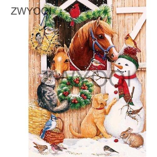 Full Round Diamond painting Snowman cat horse 5DDIY Diamond embroidery Cross stitch Full Square Diamond mosaic Snowman cat horse