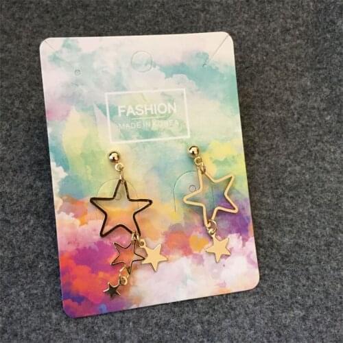 SEAGIRL Gold Star Asymmetry Tassel Earrings For Women Fashion Long Stars Earrings Girls Stud Earrings Simple Metal Golden