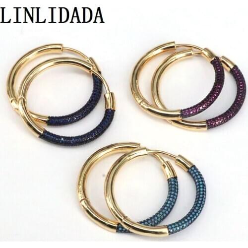 4Pair New Fashion Gold Color Cubic Zircon Big Hoop Earrings Colorful CZ Micro Paved For Female Jewelry