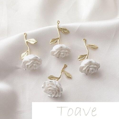 Gold-clad retro white rose flower pendant diy earrings hand-made material accessories