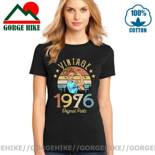 Vintage 1976 Limited Edition Retro Womens T-Shirt Funny 45th Birthday Gift Idea for Grandmom Mom Wife Girl Daughter cotton Shirt