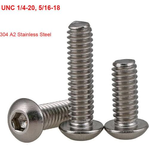 2Pcs-5Pcs 1/4-20 5/16-18 UNC Round Head Hex Hexagon Socket Machine Screws 304 Stainless Steel Pan Head Allen Bolts