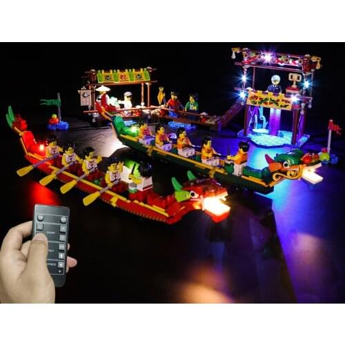 Vonado Lighting Building Block Compatible for Lego 80103 Chinese Seasonal Set Dragon Boat Race LED Light Toys For Children P133