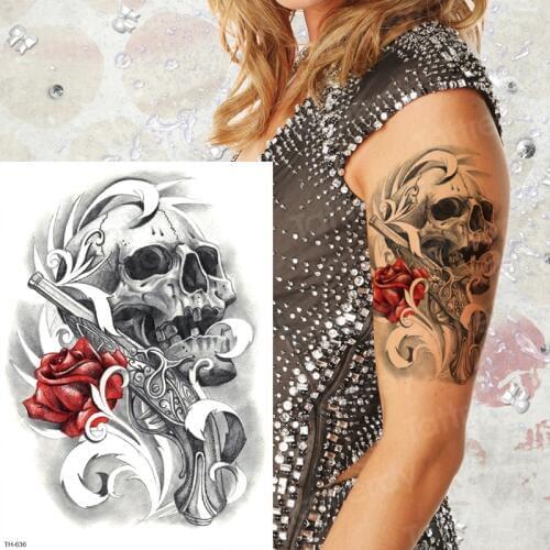 Temporary tattoo death arm tattoo sticker for men boys waterproof tatoo skull tattoo sleeve pattern sex tattoo water removable