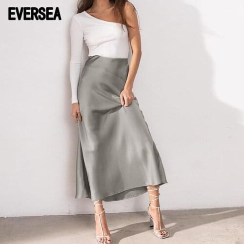 Eversea Satin Fishtail Elegant Skirt Women Autumn Vintage Clothing Soft High Wasit Aesthetic Bottoms