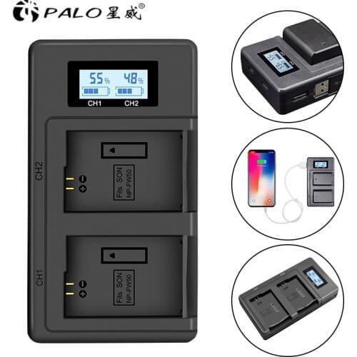 PALO NP-FW50 Rechargeable LCD Display Li-ion Battery Charger 2-Slot with USB Cable for Sony Alpha A7 A7R A7S A5000 A6000 ect