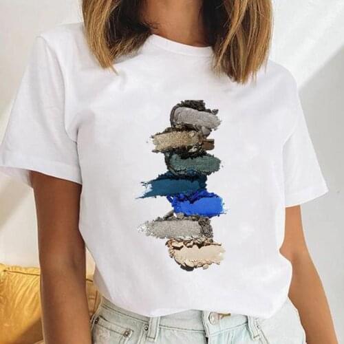 Women Make Up O-neck Funny New Style Female Short Sleeve Cartoon Clothes Tops Print Cute Ladies Tees Tshirt Graphic T-Shirt