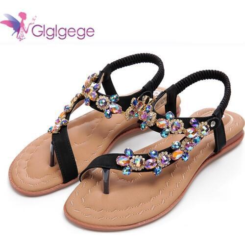 Glglgege 2018 Women Sandals Strange Shoes Rhinestones Chains Thong Spot Womens Shoes Diamond Flat Sandals Large Size Feminino