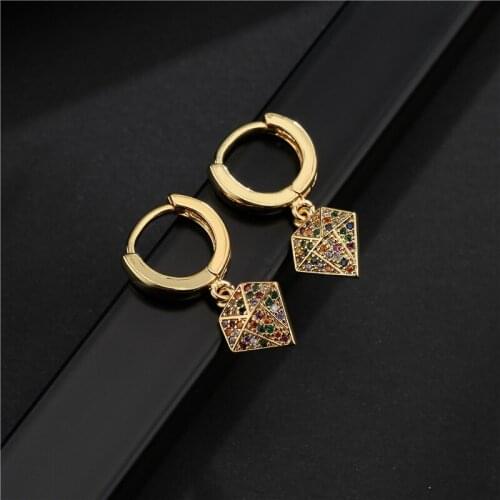 NEWBUY 2021 Fashion Cute Geometric Dangle Earrings For Women Girl High Quality Gold Color Copper Colourful CZ Wedding Earring