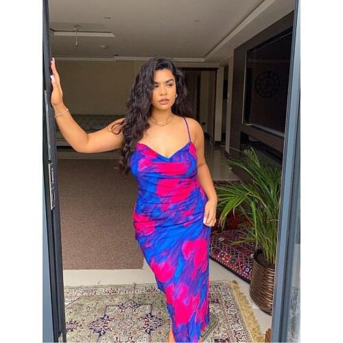 Summer Woman Print Dress Paghetti Straps Sexy Backless Sleeveless Blue Maxi y2k Dress Women Clothing Party Dresses 2021 New