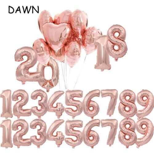 1PC 3 Sizes 16"/32"/40" Rose Gold Number Gold Silver Helium Balloon Big Wedding Happy Birthday Decoration Number Giant Balloon