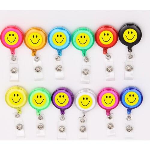 20pcs/lot cartoon smile Retractable Badge Reel ID Name Card Holder Cute Clip Lanyard for office working women men nurse doctor