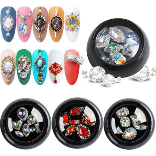 6 pcs/box Mixed Charm Alloy Rhinestones 3D Nail Art Decorations Pearl Crystal Diamonds Jewelry Design Manicure DIY Ornaments