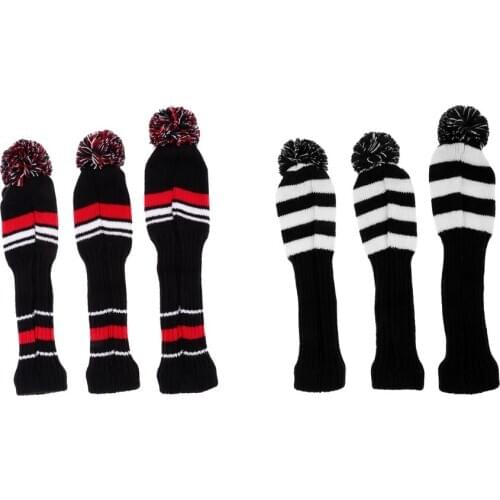 3x Golf Headcover Headcover Knit Pom Pom Headcover For Golf Accessory