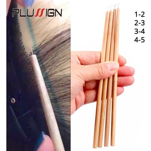 Plussign 4 Pcs Ventilating Needles With Woddlen Handel 1-2/2-3/3-4/4-5 Different Size Hair Extension Tools Ventilating Needle