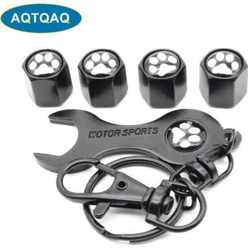 5Pcs/Set Footprint Style Anti-theft Car Wheel Air Tire Valves Tire Valve Caps Stem with Wrench Keychain Ring Spanner New
