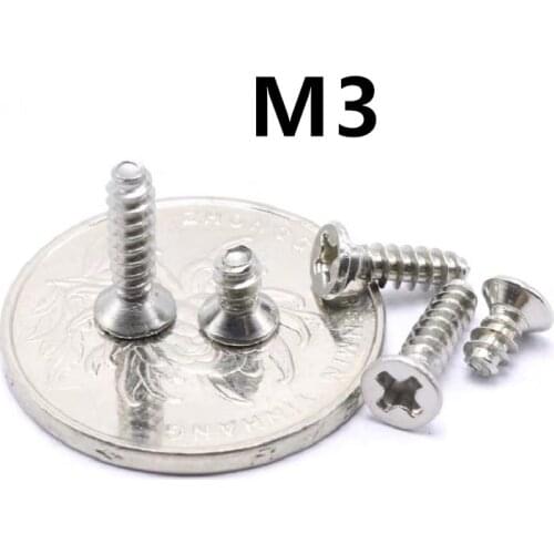 500pcs/lot M3x4/5/6/8/10/12/16mm KB nickel-plated cross countersunk head flat tail self-tapping screw
