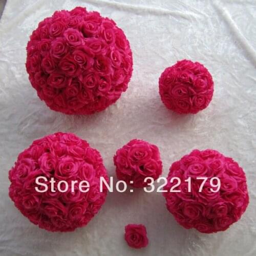 6 pcs 20cm Artificial Flowers Balls Fuschia Kissing Pomander Balls For Wedding Table Centerpieces