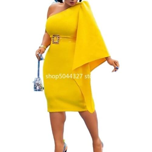 African Dresses for Women Summer 2021 African Women Solid Color Knee-length Dress African Clothes Women