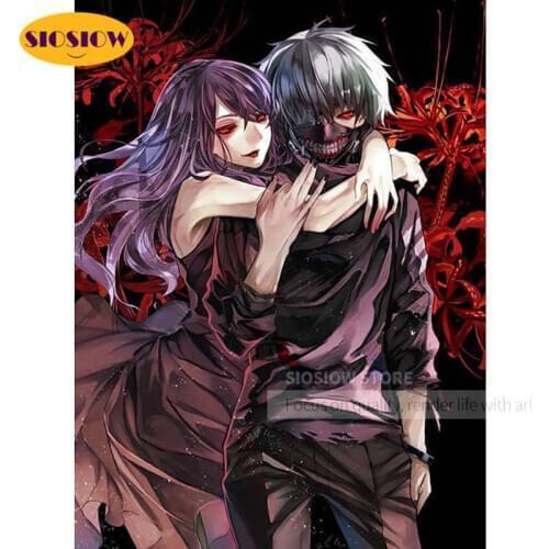 DIY Diamond Painting Rize Kaneki Cross Stitch Anime Tokyo Ghoul Picture Full Round 5d Embroidery Mosaic Handmade Wall Home Decor