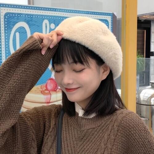 Beret Top Quality Winter Warm Hat For Women Rabbit Fur Berets Fashion Flower Ladies Hats Boina Feminina