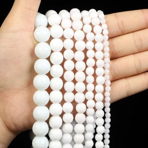 Natural Stone Beads Cut Surface White Porcelain Stone Loose Beads for Jewelry Making Needlework DIY Bracelet Strand 4-12 MM