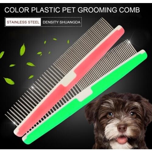 Color Pet Cats And Dogs Stainless steel Comb Pet Hair Opening Knot Beauty Sparse And Dense Double Tooth Row Comb Pet Grooming