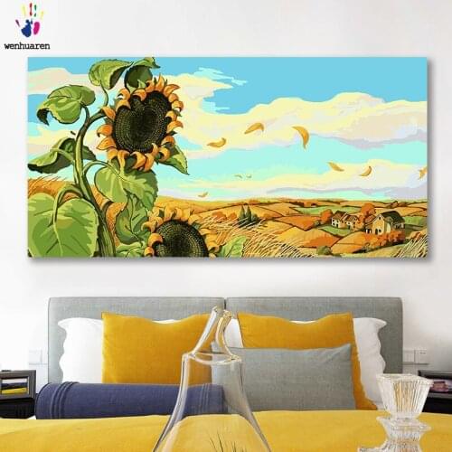 DIY colorings pictures by numbers with colors Field sunflower field picture drawing painting by numbers framed Home