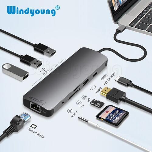 Thunderbolt 3 Dock USB C Hub Type C to HDMI USB 3.0 RJ45 3.5mm Audio Adapter for MacBook Pro Huawei P20/30 Pro USB C HUB Adapter