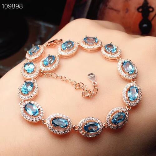 KJJEAXCMY fine jewelry 925 Silver-inlaid Natural Blue Topaz Womens Bracelet Support Detection