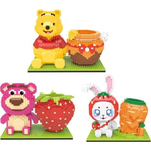 Disney world park figure micro diamond block Disneyland Lotso Winnie Pooh Bear pen container rabbit building brick toy nanobrick