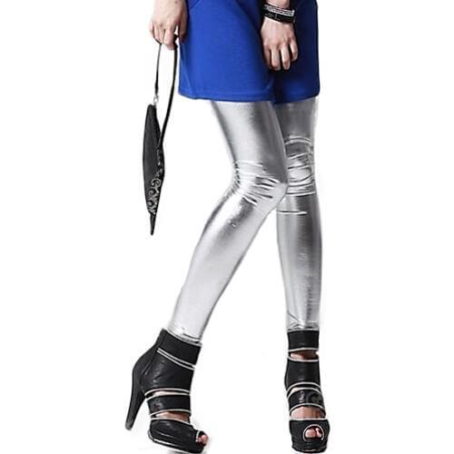 Girls Metallic Colorful Shiny Sparkle Spandex Faux Leather Summer Leggings Retail/Wholesale 6DRW